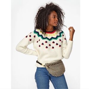 Clare V Charmant Fair Isle Cream Wool Alpaca Crewneck Sweater Size Medium NWT
